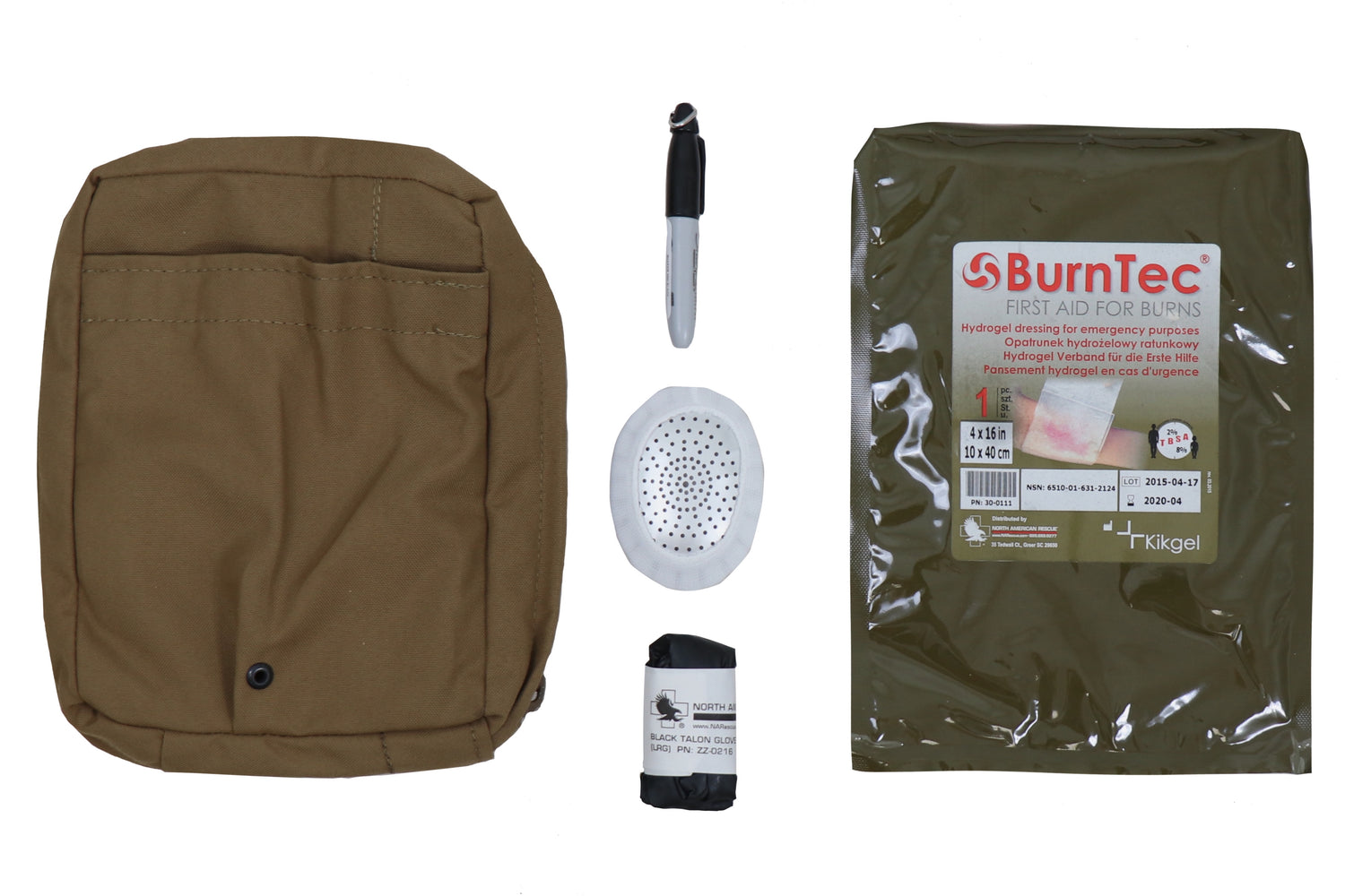 US Marine Corps Retro Coyote Zippered 1 IFAK First Aid Kit Pouch with BurnTec Components