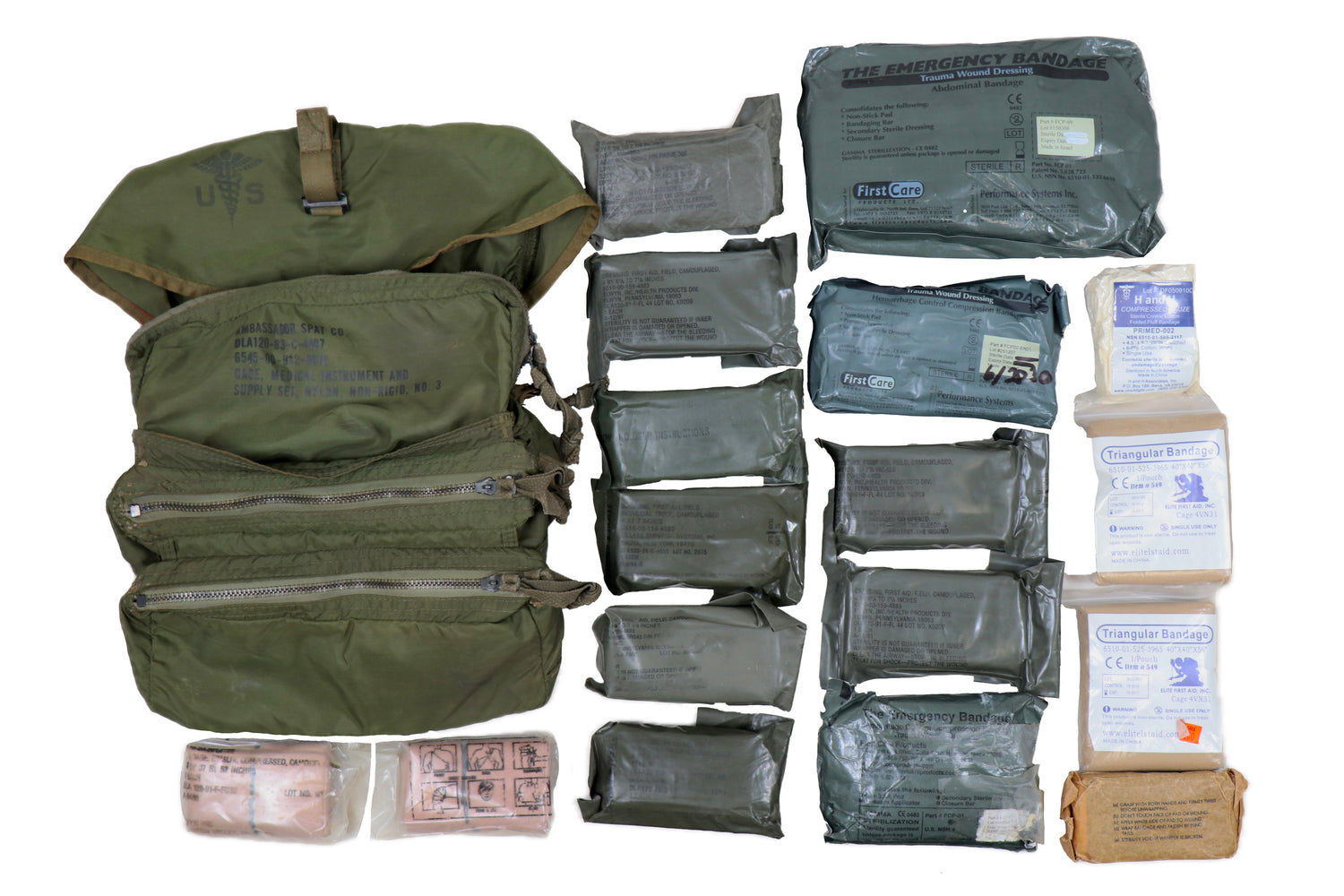 US Military Tri-Pocket OD First Aid Kit
