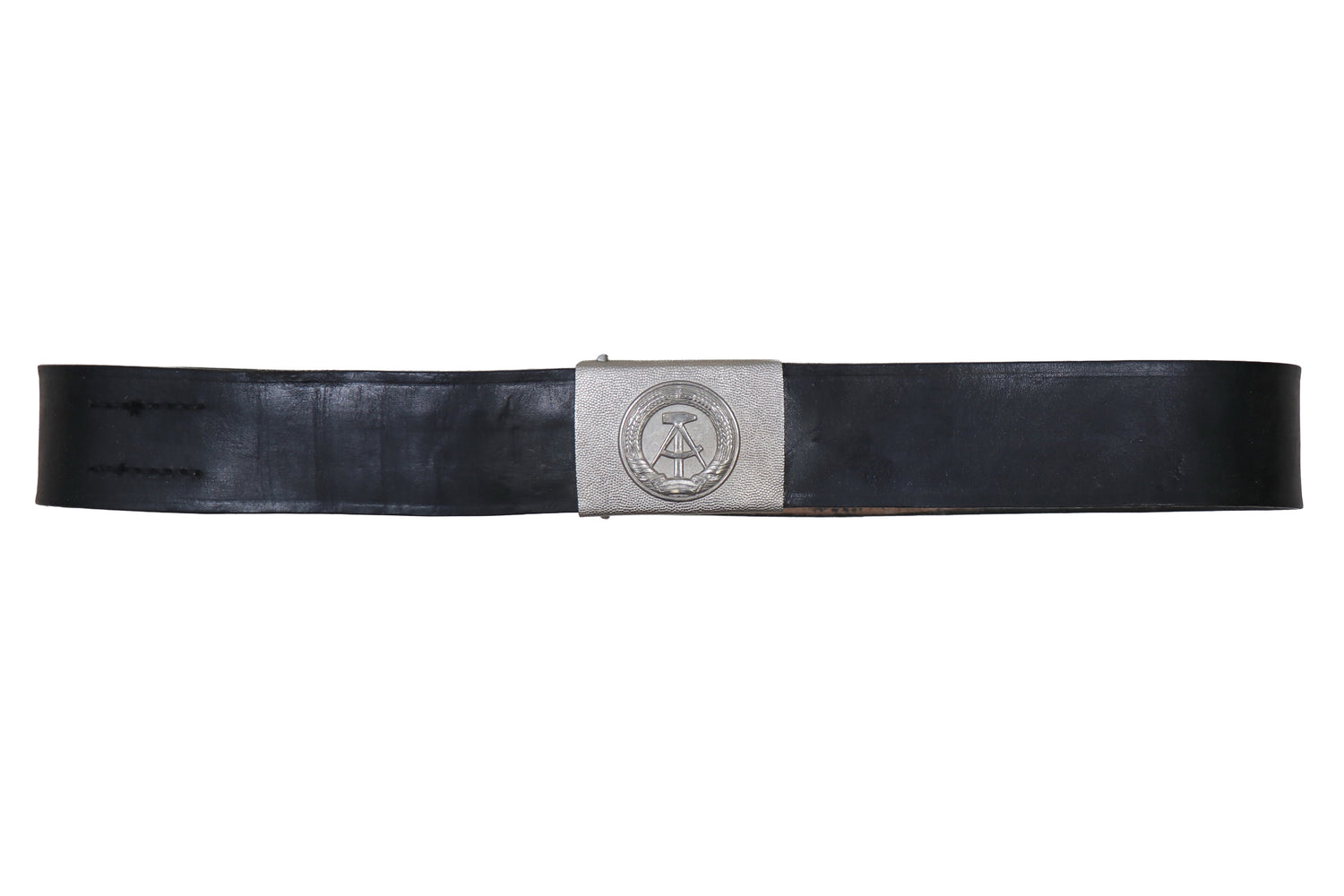 East German Black Leather Army Belt and Buckle
