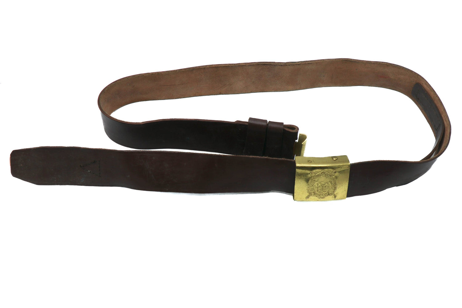 Romanian Brown Leather Belt with Gold Buckle