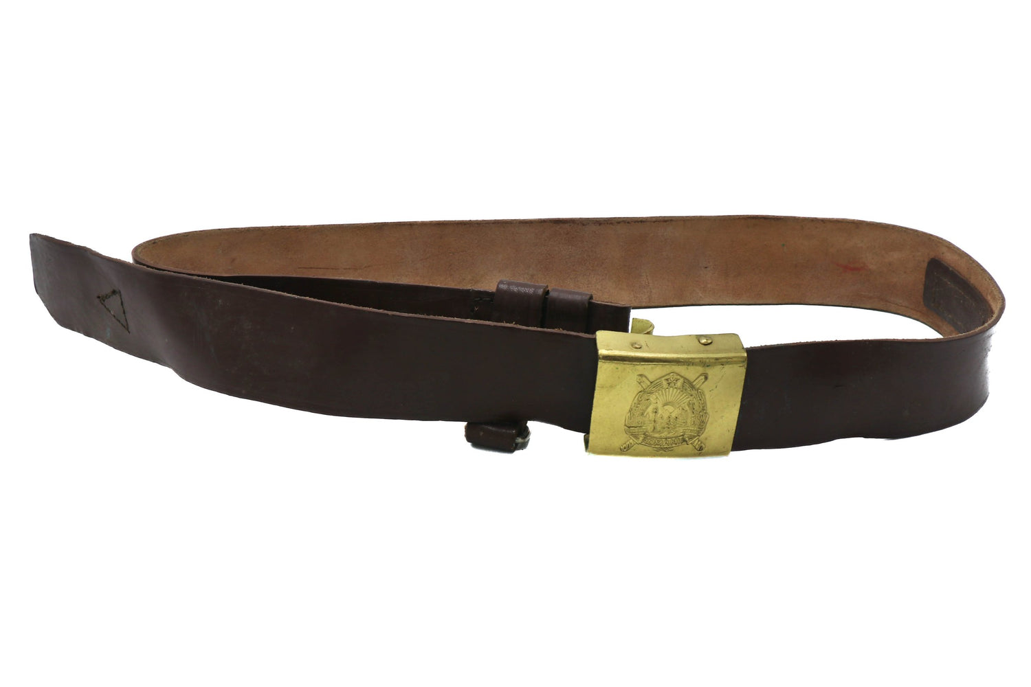 Romanian Brown Leather Belt with Gold Buckle