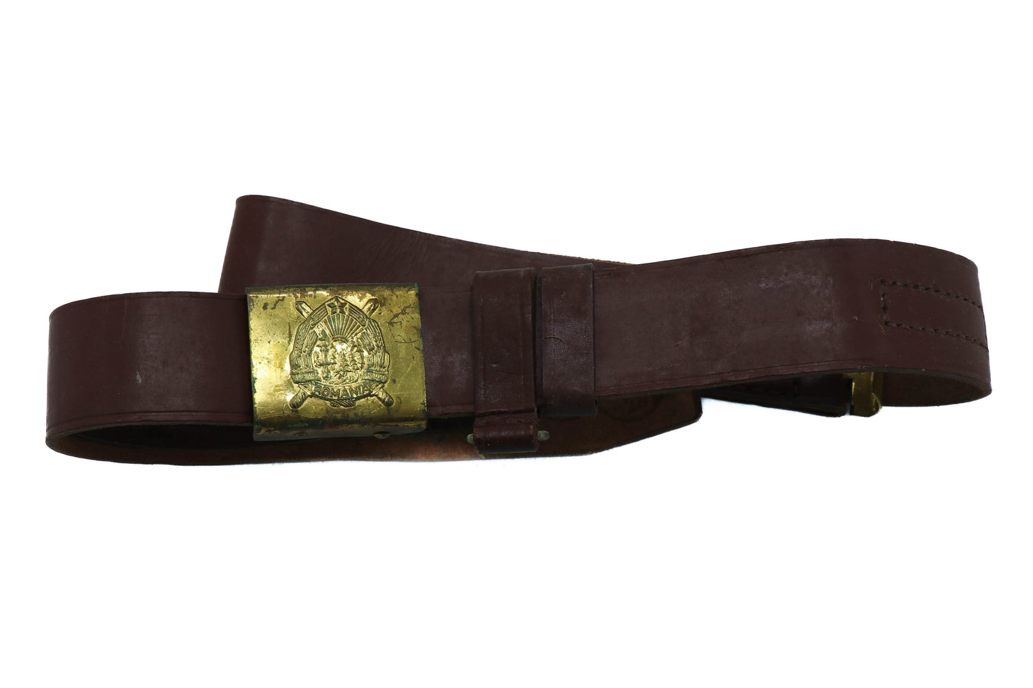 Romanian Brown Leather Belt with Gold Buckle