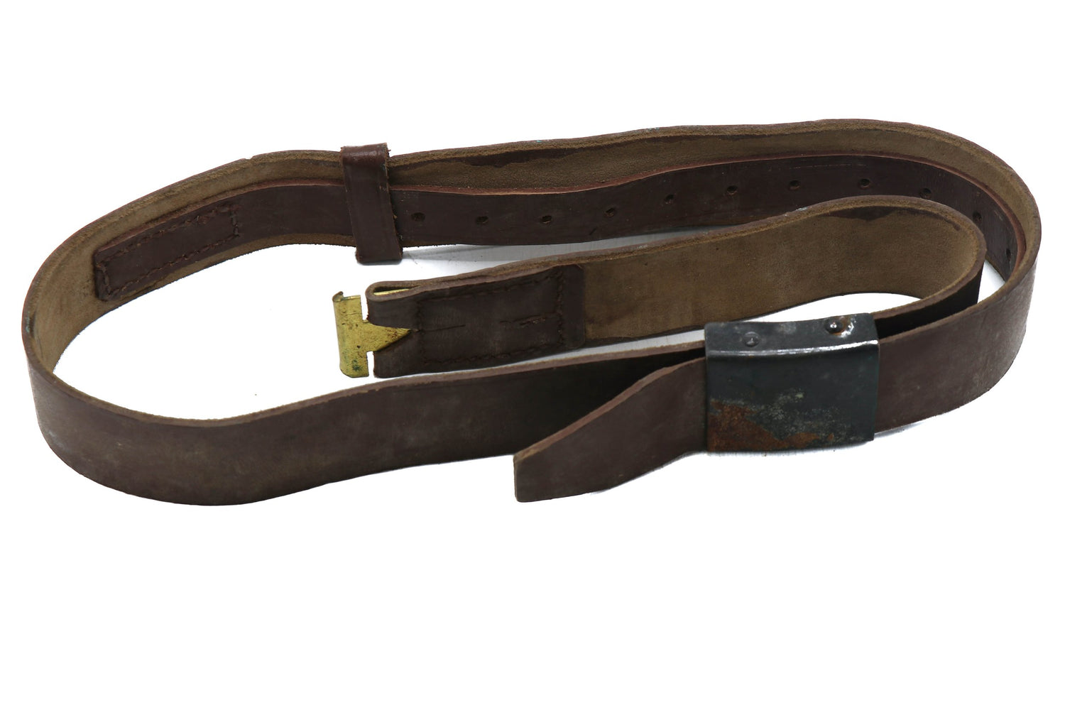 Romanian Brown Leather Belt with Black Buckle